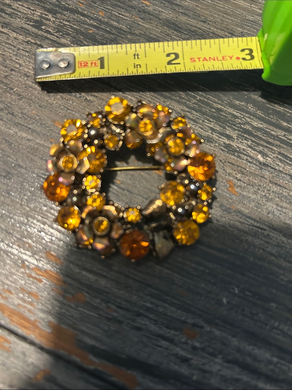Elegant Gold and Orange Floral Wreath Brooch Autumn